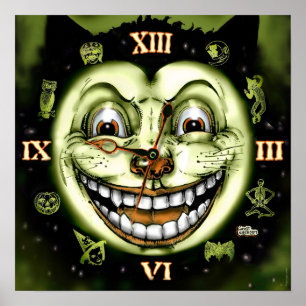 Black Cat 13 Clock Halloween Poster