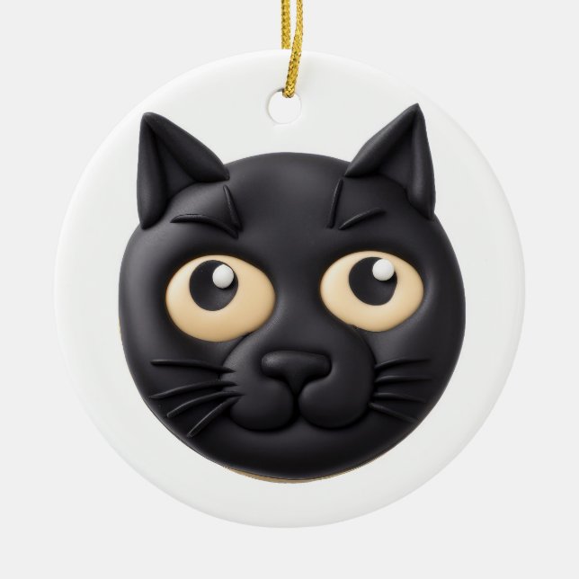 Black Cat 3D Inspired Ceramic Tree Decoration (Front)