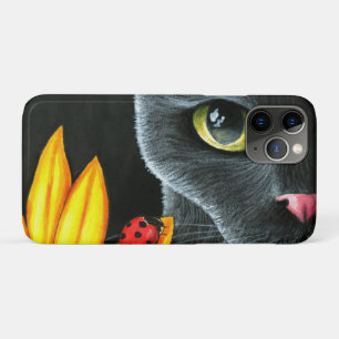 Black Cat 510 ladybug yellow flower Case-Mate iPhone Case