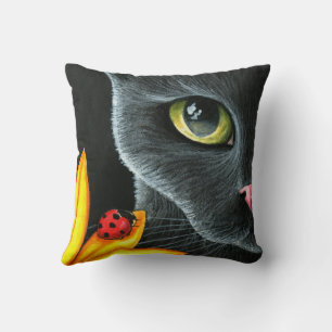 Black Cat 510 ladybug yellow flower Cushion