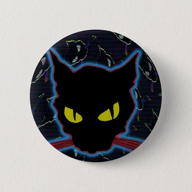 black cat 6 cm round badge (Front)