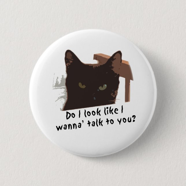 black cat 6 cm round badge (Front)