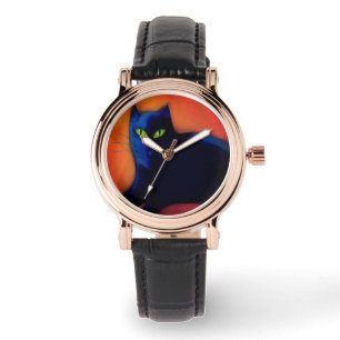 Black Cat Abstract Art to Wear Watch