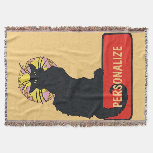 Black Cat, add text,  Throw Blanket (Front)