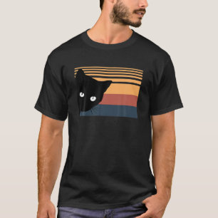 Black Cat Against A Retro Vintage Sunset, Cat Love T-Shirt