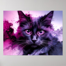 Black Cat Alcohol Ink Colourful Poster Art Print