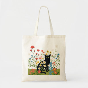Black Cat Among Colourful Wildflowers – Cottagecor Tote Bag