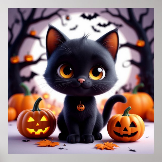 Black Cat Among Pumpkins For Halloween Decor 🎃 (Front)