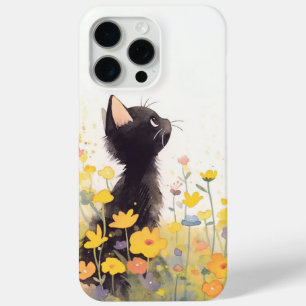 Black Cat Among the Flowers iPhone 15 Pro Max Case