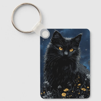 Black Cat Amongst the Flowers Key Ring