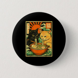 Black Cat & Orange Cat Slurping Ramen Japanese 6 Cm Round Badge