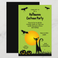 Black Cat and Bats Budget Halloween Invitations