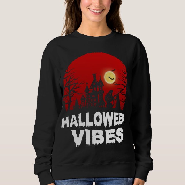 Black Cat and Bats Halloween Vibes Sweatshirt (Front)