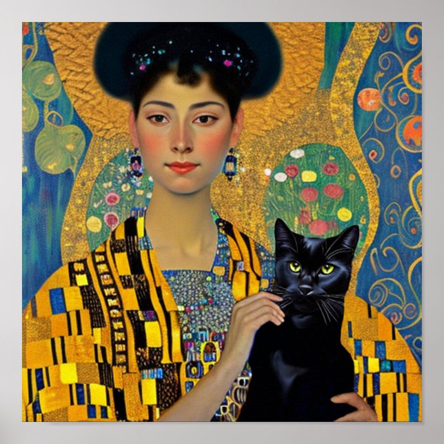 Black Cat and Beautiful Woman Poster (Front)