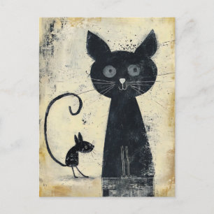 Black Cat and Black Mouse Postcard