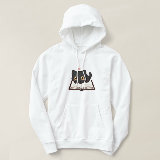 Black Cat and Book Embroidered Comfort Colours Tee (Design Front)