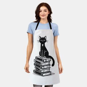  Black Cat and Books – Minimalist Design Apron