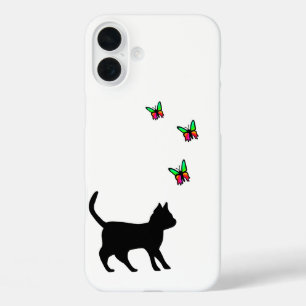 Black Cat and Butterfly iPhone 16 Plus Case