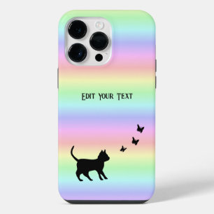 Black Cat and Butterfly on Rainbow iPhone 14 Pro Max Case