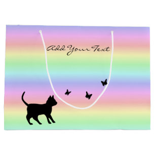 Black Cat and Butterfly on Rainbow Large Gift Bag