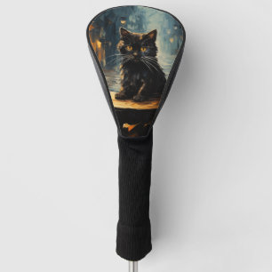 Black Cat and Cafe at Night Golf Head Cover
