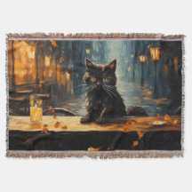 Black Cat and Cafe at Night