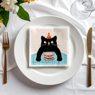 Black cat and cake napkin