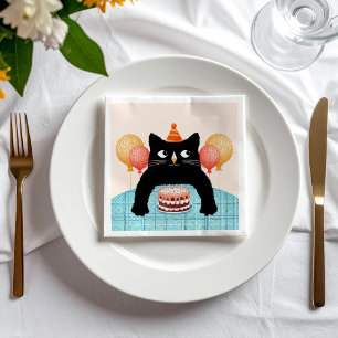 Black cat and cake napkin