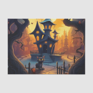 Black Cat and Crooked House Halloween Decoupage Tissue Paper