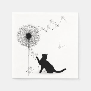 Black Cat and Dandelion Napkin
