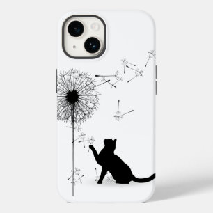 Black Cat and Dandelion Seeds Case-Mate iPhone 14 Case