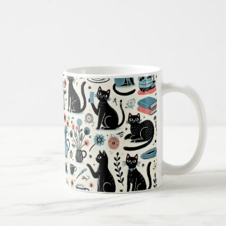 Black Cat and Flower Coffee Mug