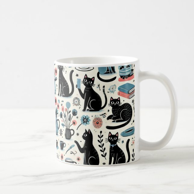 Black Cat and Flower Coffee Mug (Right)