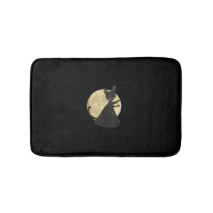 Black Cat and Full Moon Halloween Night  Bath Mat