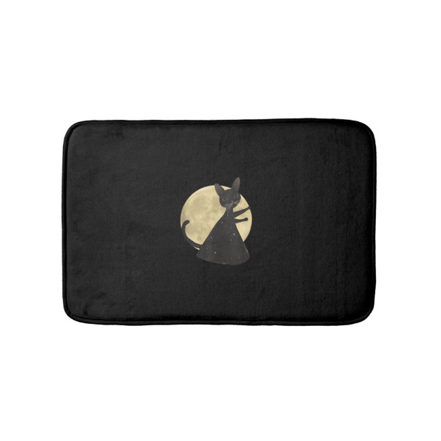 Black Cat and Full Moon Halloween Night  Bath Mat (Front)