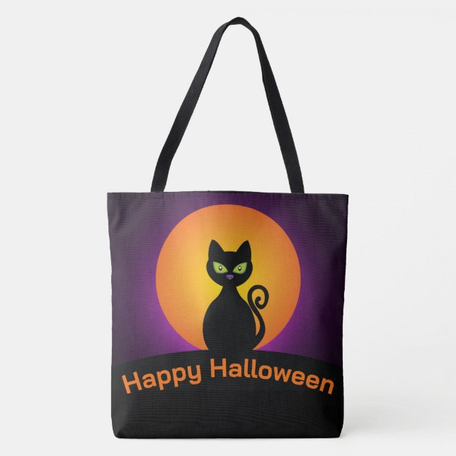 Black Cat and Full Moon Tote Bag (Front)