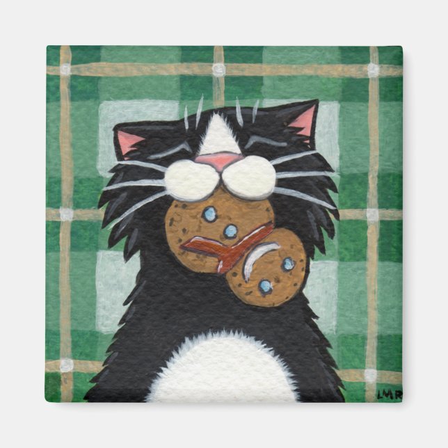 Black Cat and Gingerbread Snowman Magnet (Front)