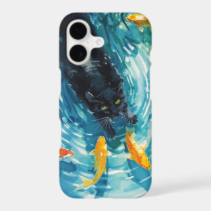 black cat and goldfishes