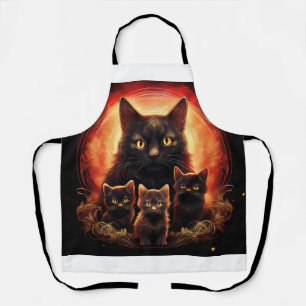 Black Cat And Her Three Kittens Apron