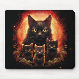 Black Cat And Her Three Kittens Mouse Pad
