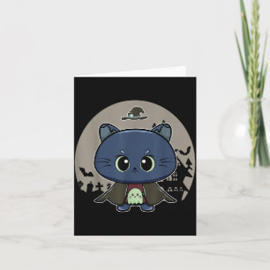 Black Cat And Horror Witch Feline For Halloween Card