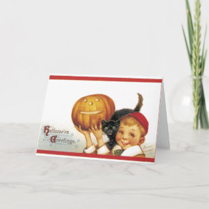 Black Cat and Jack-o-lantern Halloween Greetings Card