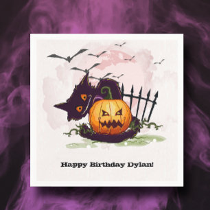 Black Cat and Jack o' Lantern Halloween Napkin