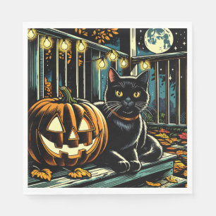 Black Cat and Jack-O-Lantern Halloween Napkin