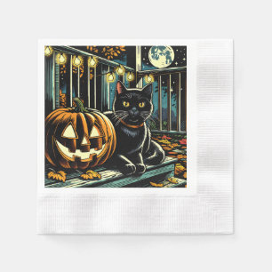 Black Cat and Jack-O-Lantern Halloween Napkin