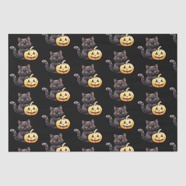 Black Cat and Jack-O' Lantern Pattern Halloween Tissue Paper (Front)