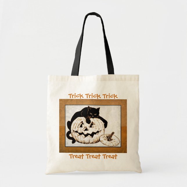 Black Cat and Jack o' Lantern Trick or Treat Bag (Front)