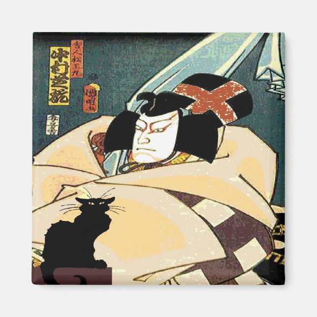 Black Cat and Japanese Man Magnet (Front)