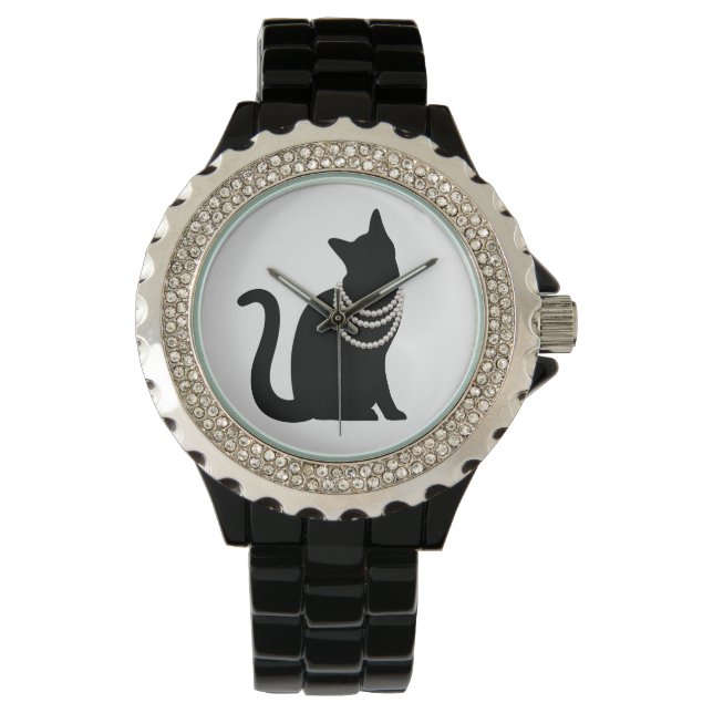 Black Cat and Jewel Rhinestone Watch (Front)