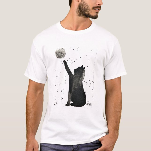 Black cat and moon pet kitten watercolor T-Shirt (Front)